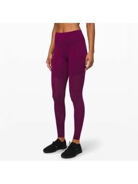 Lululemon Revel Mesh Stripe- Magenta Purple Leggings- Size 8